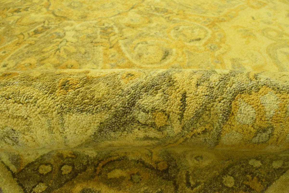 Gold Traditional Floral Design Hand Tufted Overdyed Wool Area Rug.
