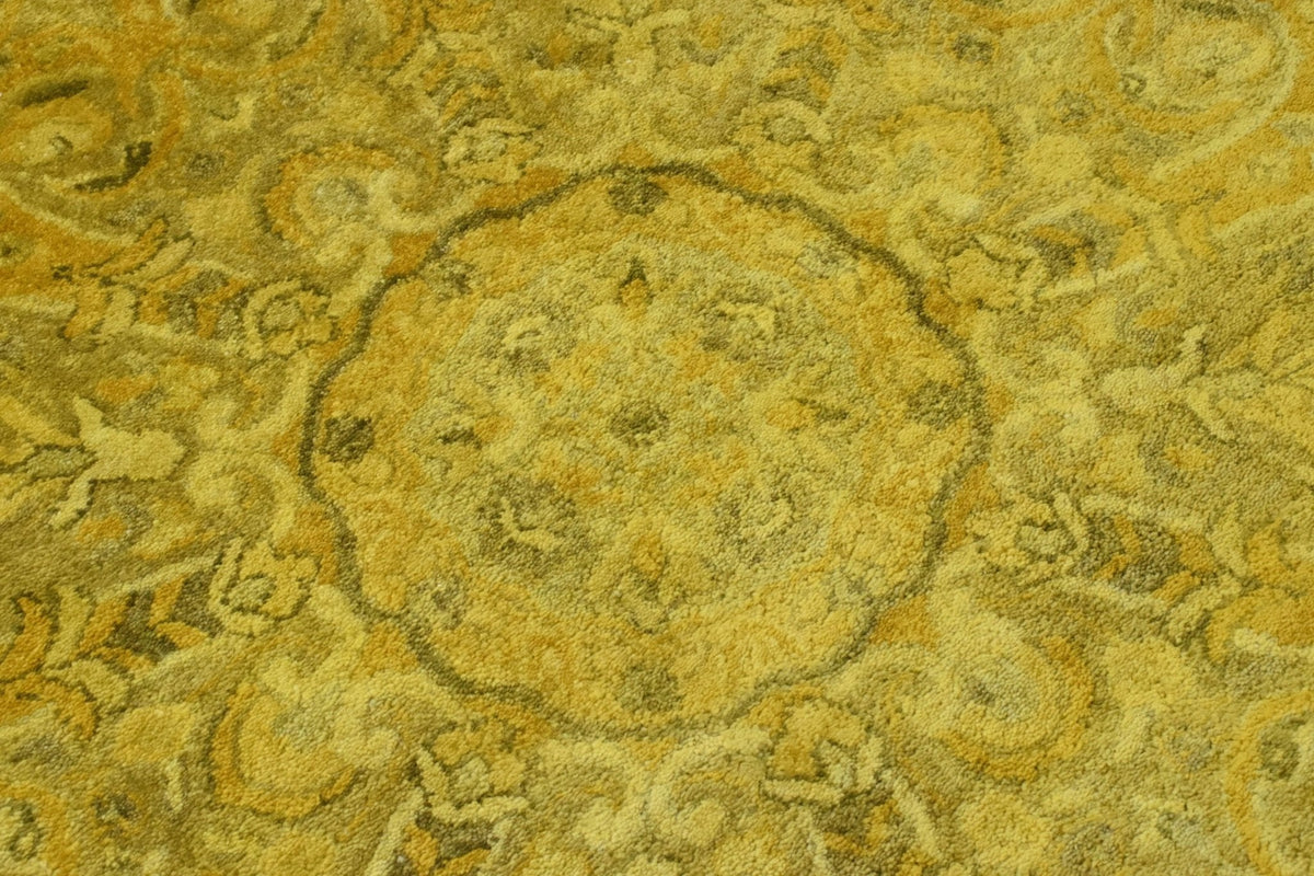 Gold Traditional Floral Design Hand Tufted Overdyed Wool Area Rug.