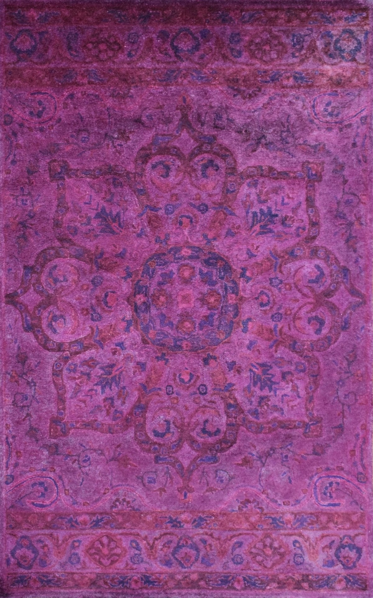 Overdyed Pink Traditional Floral Design Hand Tufted  Wool Area Rug.