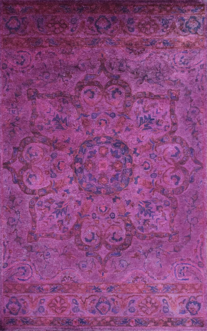 Overdyed Pink Traditional Floral Design Hand Tufted  Wool Area Rug.