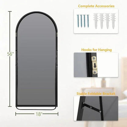 Arched Floor Mirror with Aluminum Frame – Black