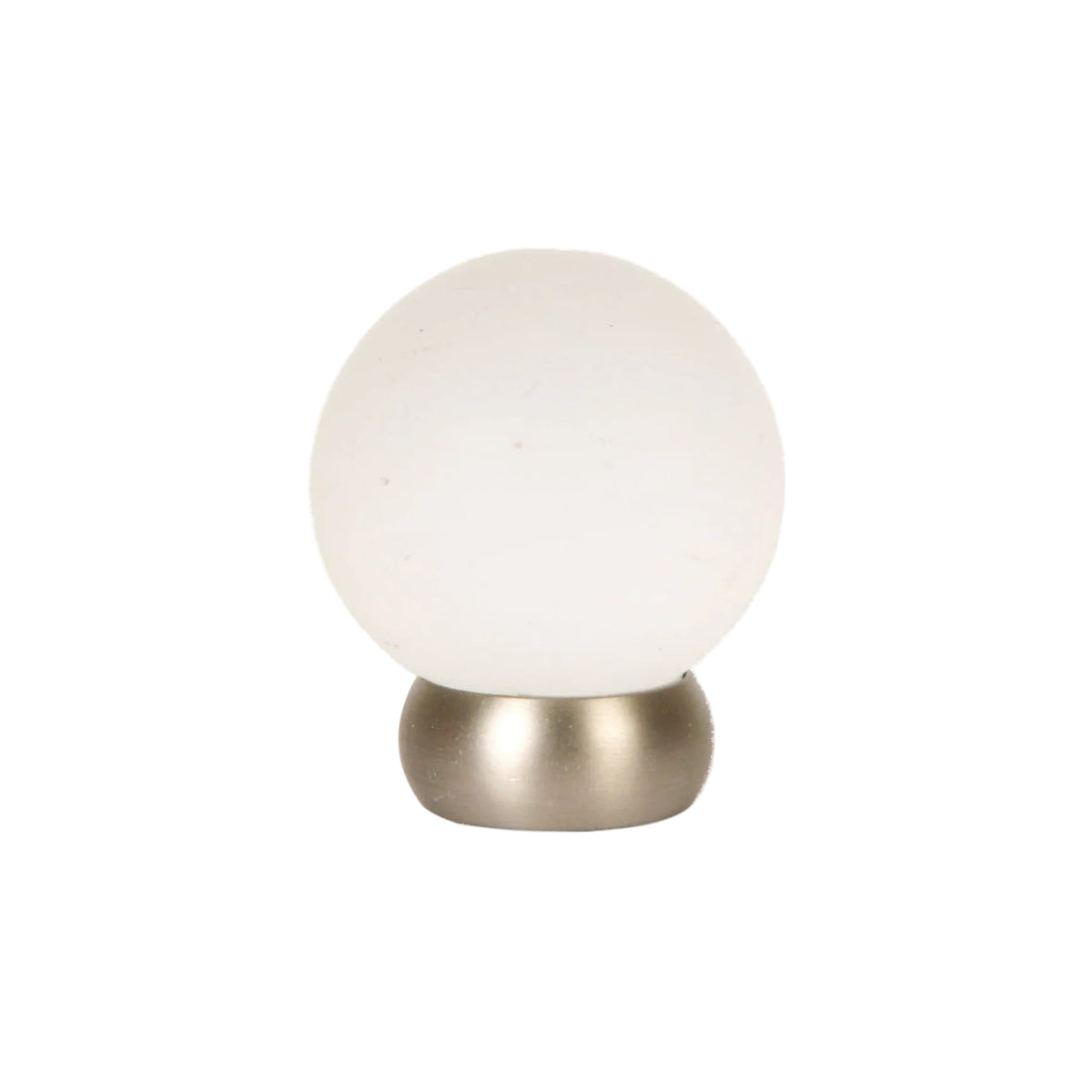 Round Lew's Hardware Nickel and Frosted Glass Cabinet Knob.