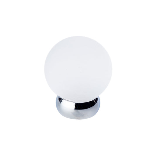 Round Lew's Hardware Chrome and Frosted Glass Cabinet Knob.