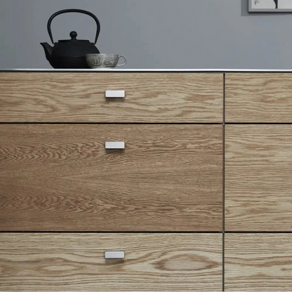 Satin Steel "Elan" Knob and Drawer Pulls.