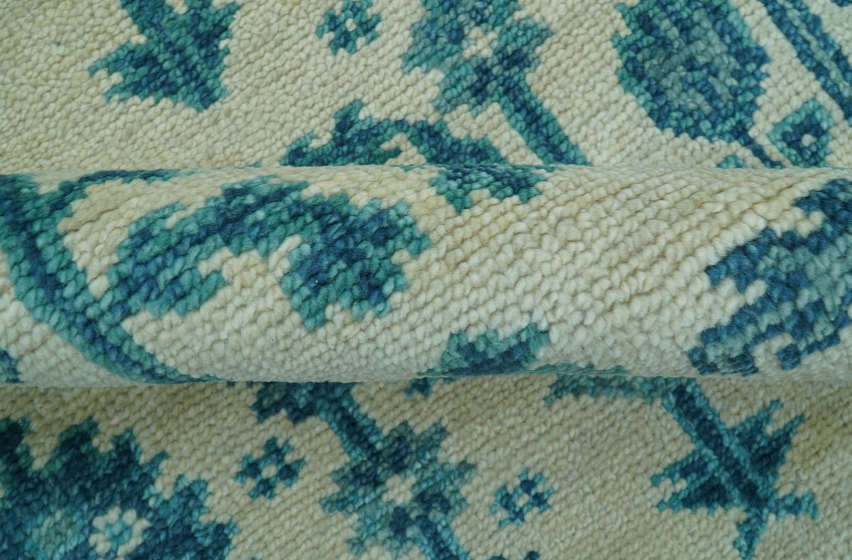 Custom Made Traditional Tree of Life Teal And Ivory Hand Knotted Wool Rug.