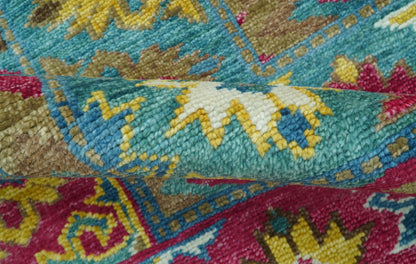 Custom Made Red And Olive Traditional Floral Design Hand Knotted Wool Rug.