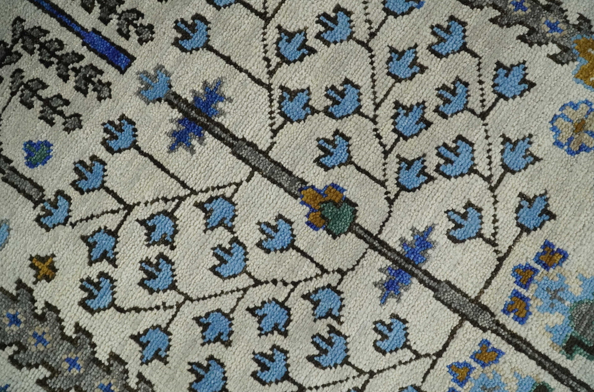 Custom Made Tree of life Hand Knotted Antique Ivory, Blue and Gray Wool area Rug.