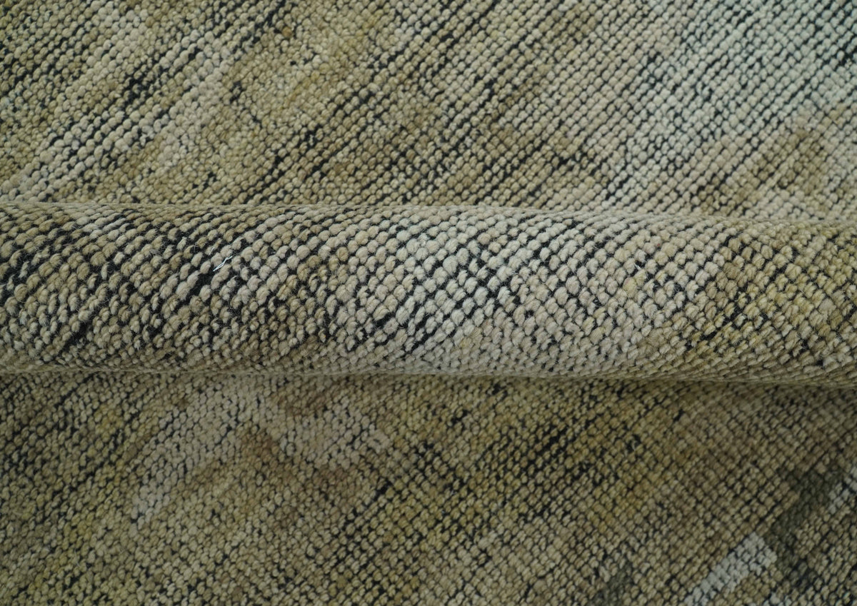 Brown And Silver Abstract Design Hand Knotted Custom Made wool rug.