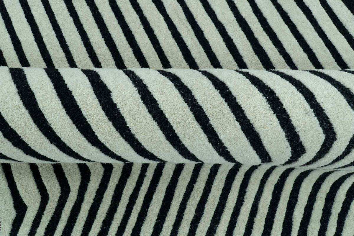 Modern Geometrical Pattern Black And White Hand Tufted Custom Made wool rug.