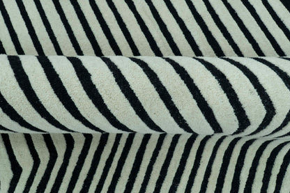 Modern Geometrical Pattern Black And White Hand Tufted Custom Made wool rug.