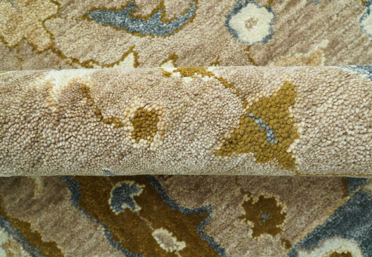 Custom Made Traditional Oushak Brown Hand Tufted Wool Area Rug.