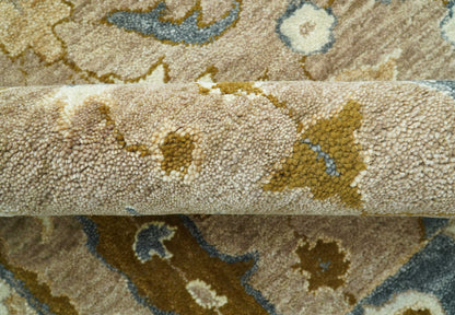 Custom Made Traditional Oushak Brown Hand Tufted Wool Area Rug.