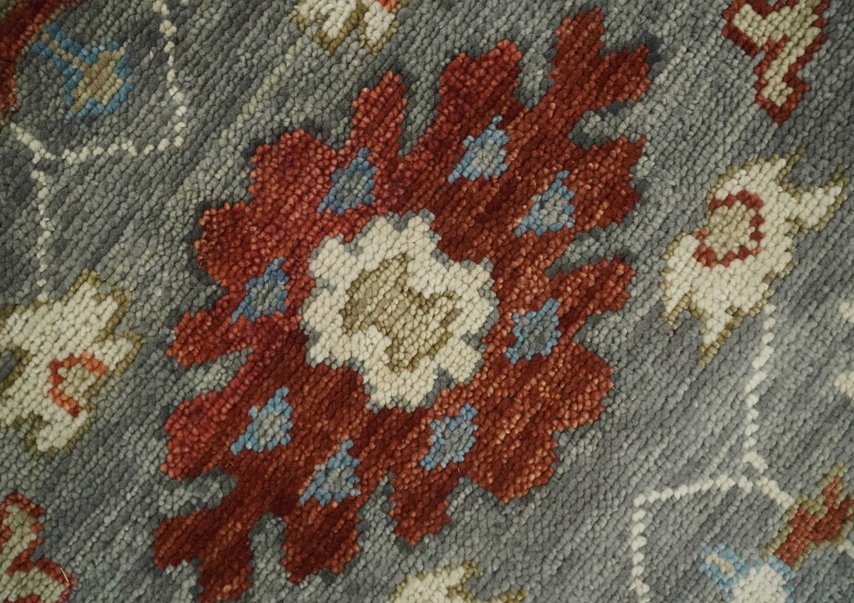 Hand Knotted Gray, Red and Beige Traditional Vintage Style Custom Made Wool Area Rug.