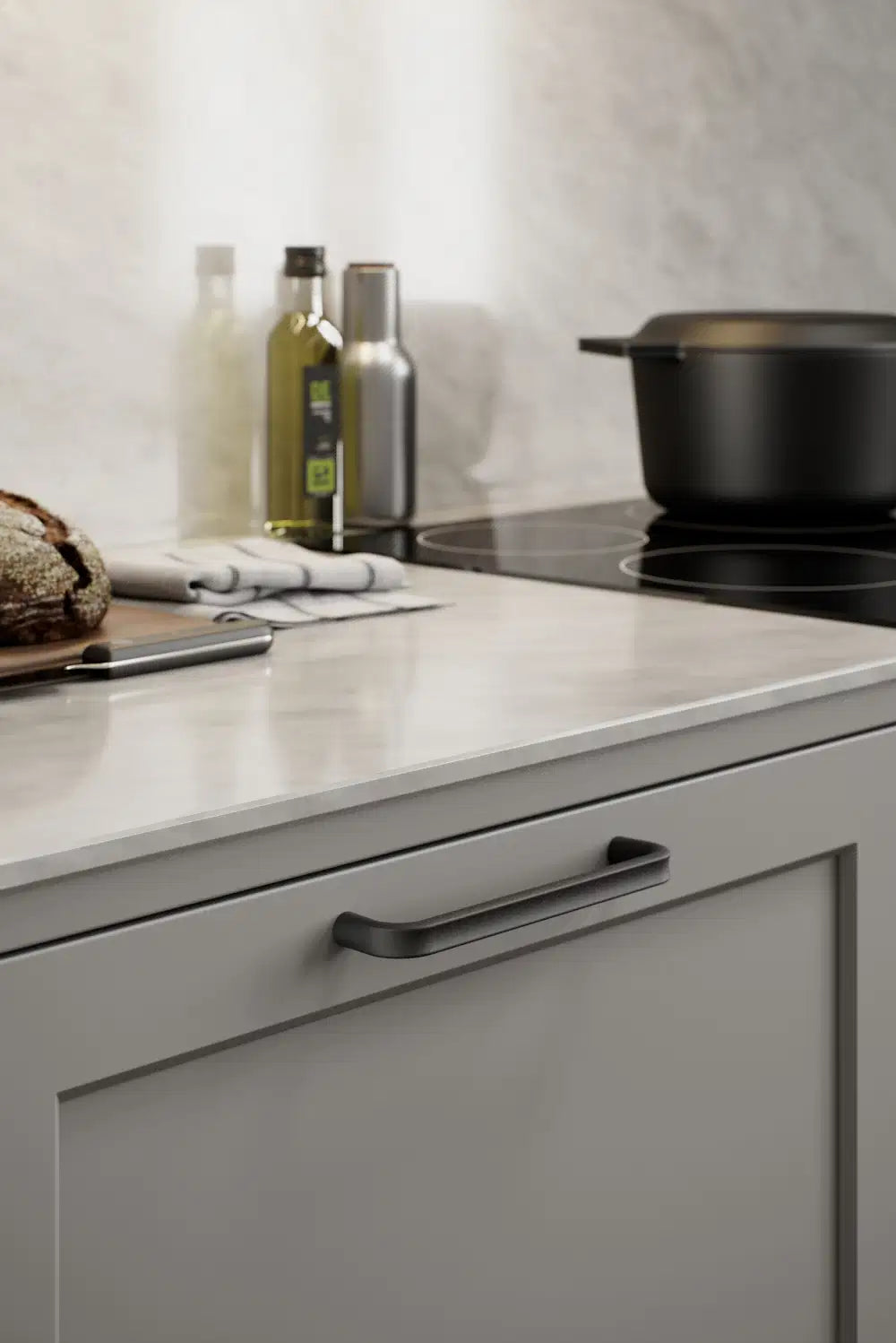 Matte Black "Terra" Cabinet Knob and Drawer Pulls.
