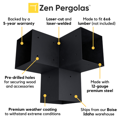 Pergola 3-Arm Post Bracket (for 6x6 Wood Posts).