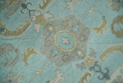Custom Made Blue, Brown and Ivory Hand knotted Traditional Oushak Wool Rug.