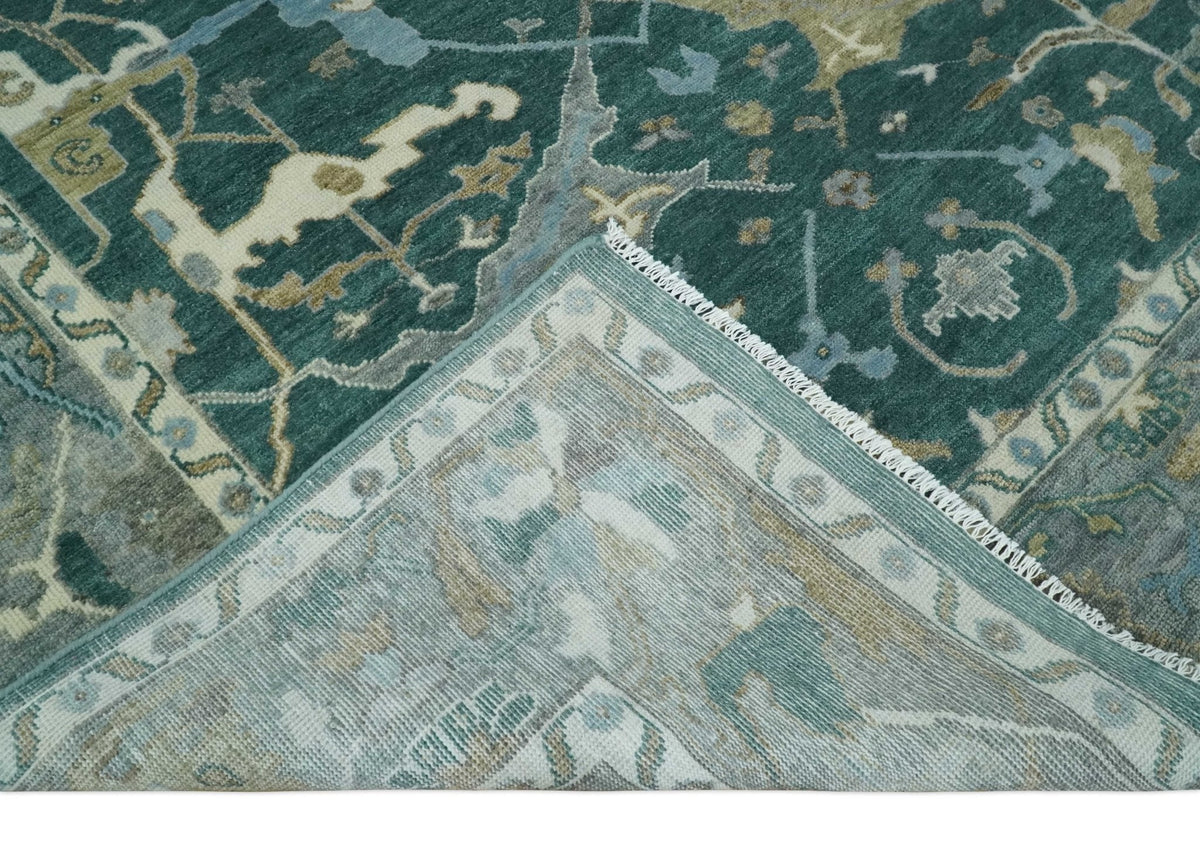 Hand Knotted Oriental Oushak Green and Gray Multi Size Wool Area Rug.