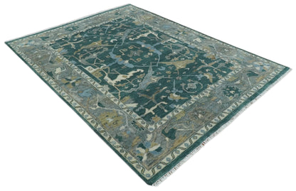 Hand Knotted Oriental Oushak Green and Gray Multi Size Wool Area Rug.