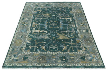 Hand Knotted Oriental Oushak Green and Gray Multi Size Wool Area Rug.