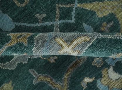 Hand Knotted Oriental Oushak Green and Gray Multi Size Wool Area Rug.
