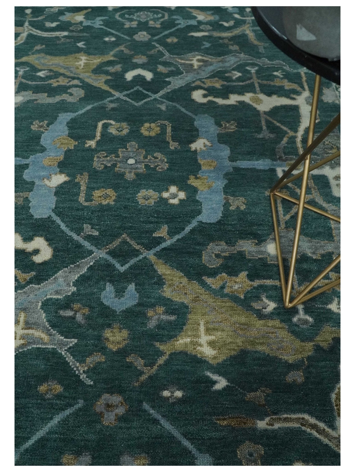 Hand Knotted Oriental Oushak Green and Gray Multi Size Wool Area Rug.