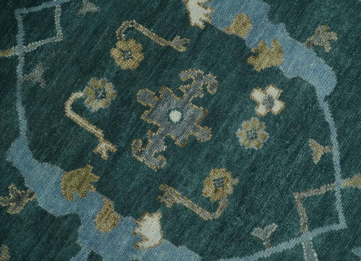 Hand Knotted Oriental Oushak Green and Gray Multi Size Wool Area Rug.