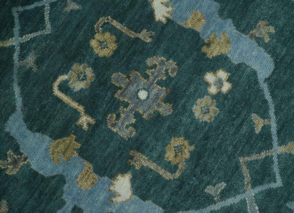 Hand Knotted Oriental Oushak Green and Gray Multi Size Wool Area Rug.