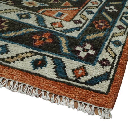 Rust, Ivory and Brown Oriental Traditional Hand knotted Multi Size Area Rug.