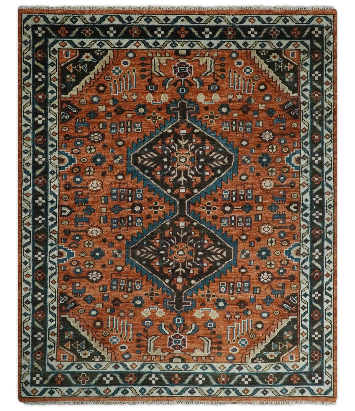 Rust, Ivory and Brown Oriental Traditional Hand knotted Multi Size Area Rug.