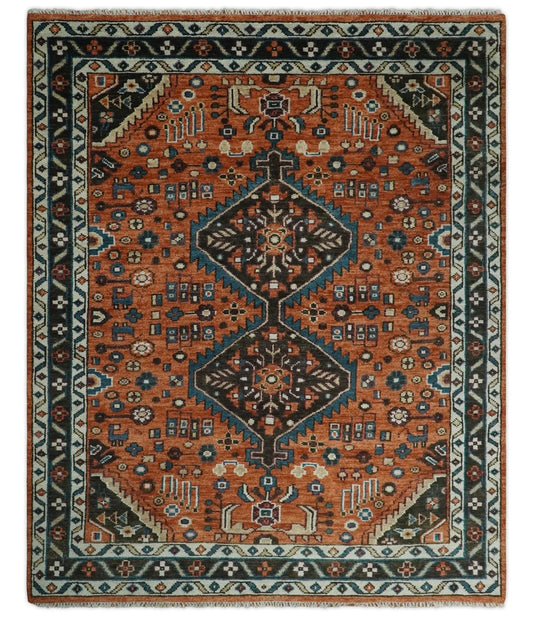 Rust, Ivory and Brown Oriental Traditional Hand knotted Multi Size Area Rug.