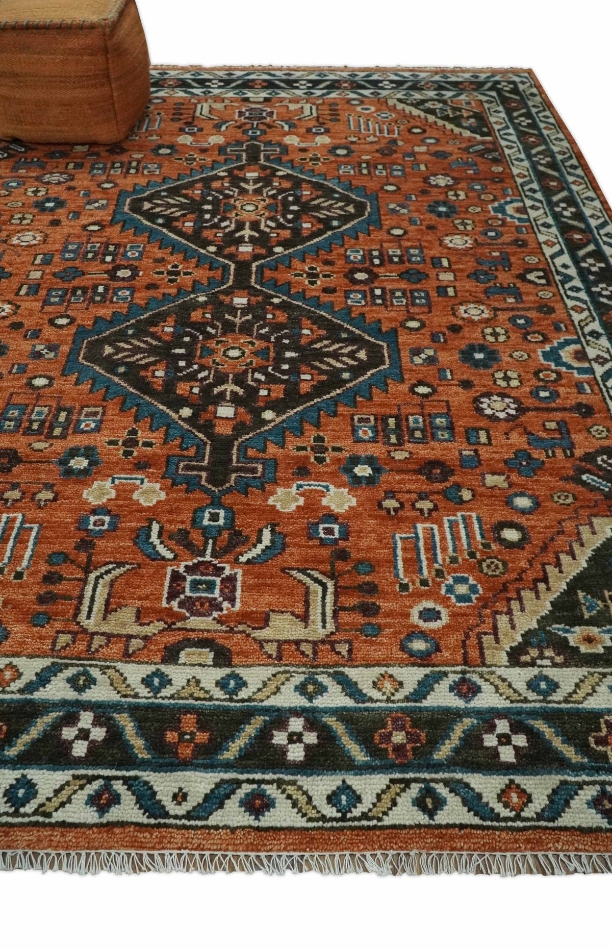 Rust, Ivory and Brown Oriental Traditional Hand knotted Multi Size Area Rug.