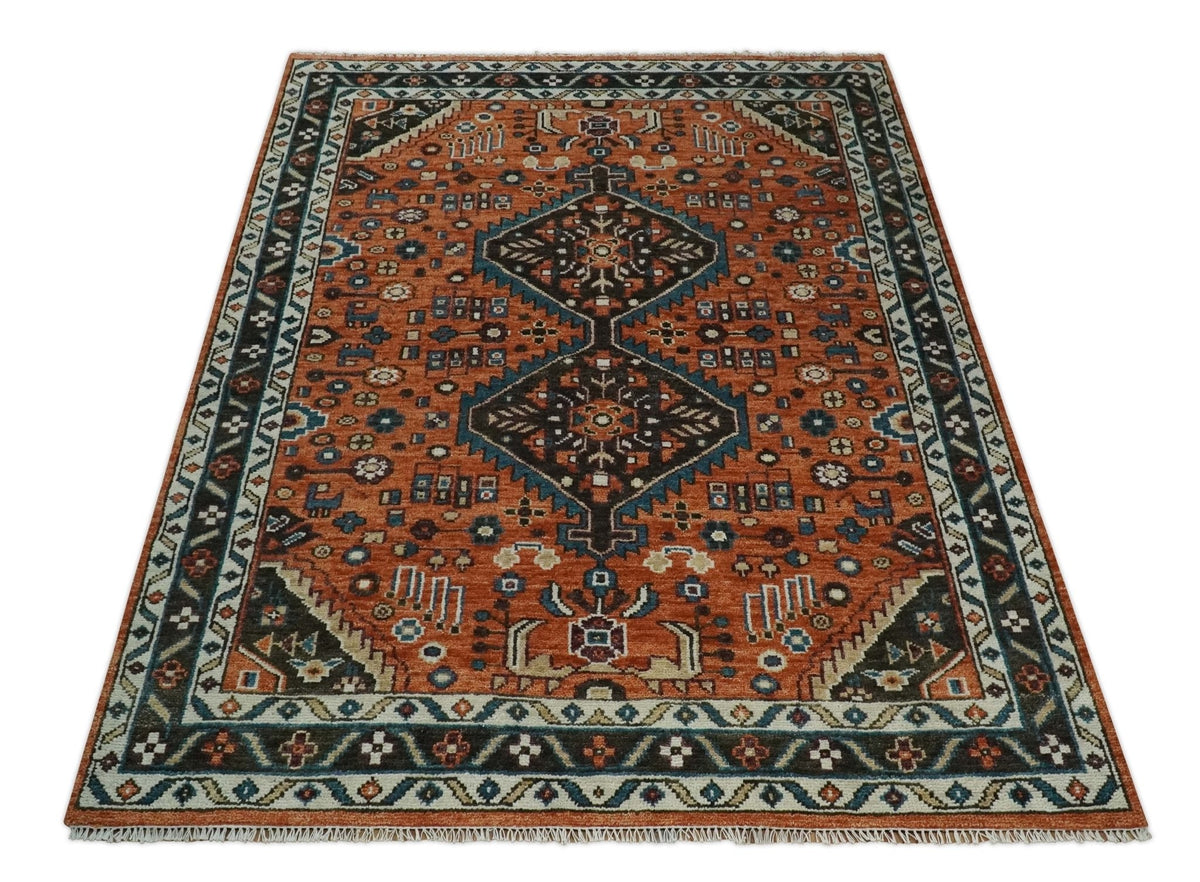 Rust, Ivory and Brown Oriental Traditional Hand knotted Multi Size Area Rug.