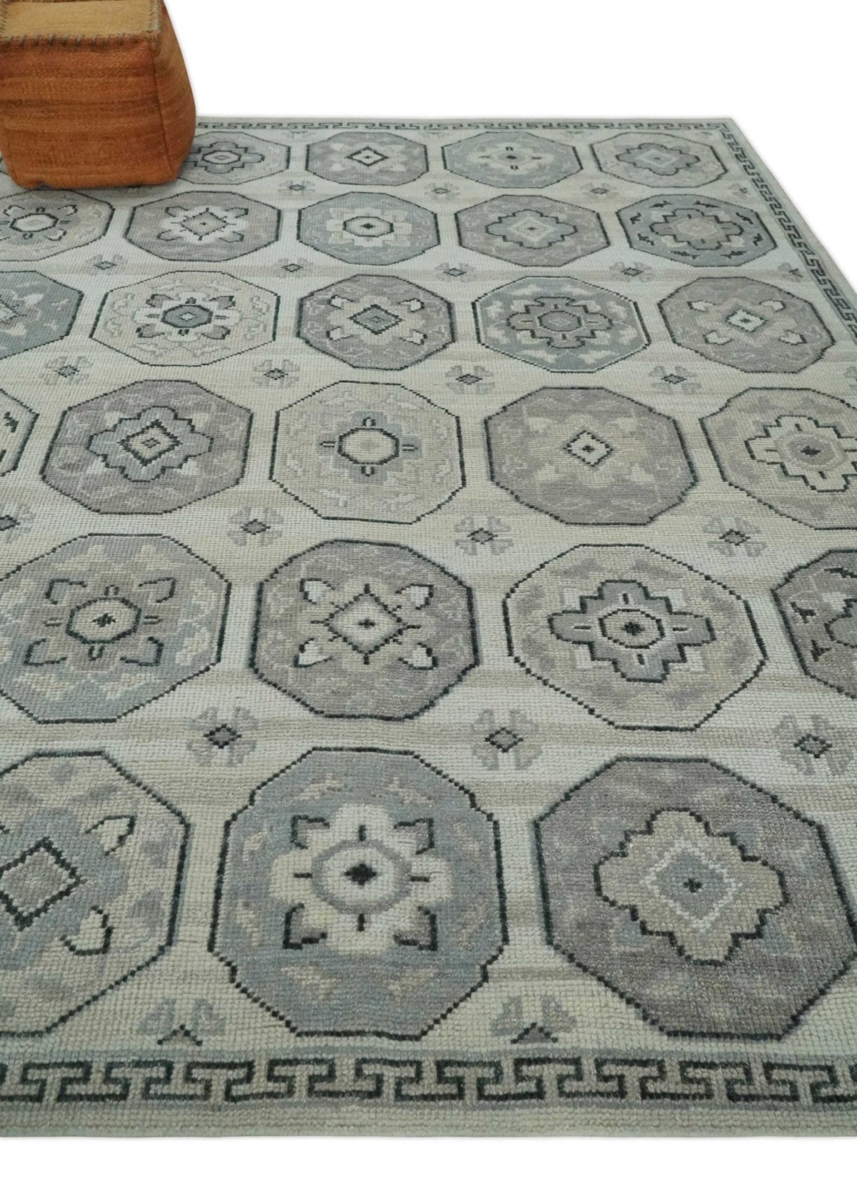 Custom Made Hand Knotted Turkish Beige and Gray Area Wool Rug.