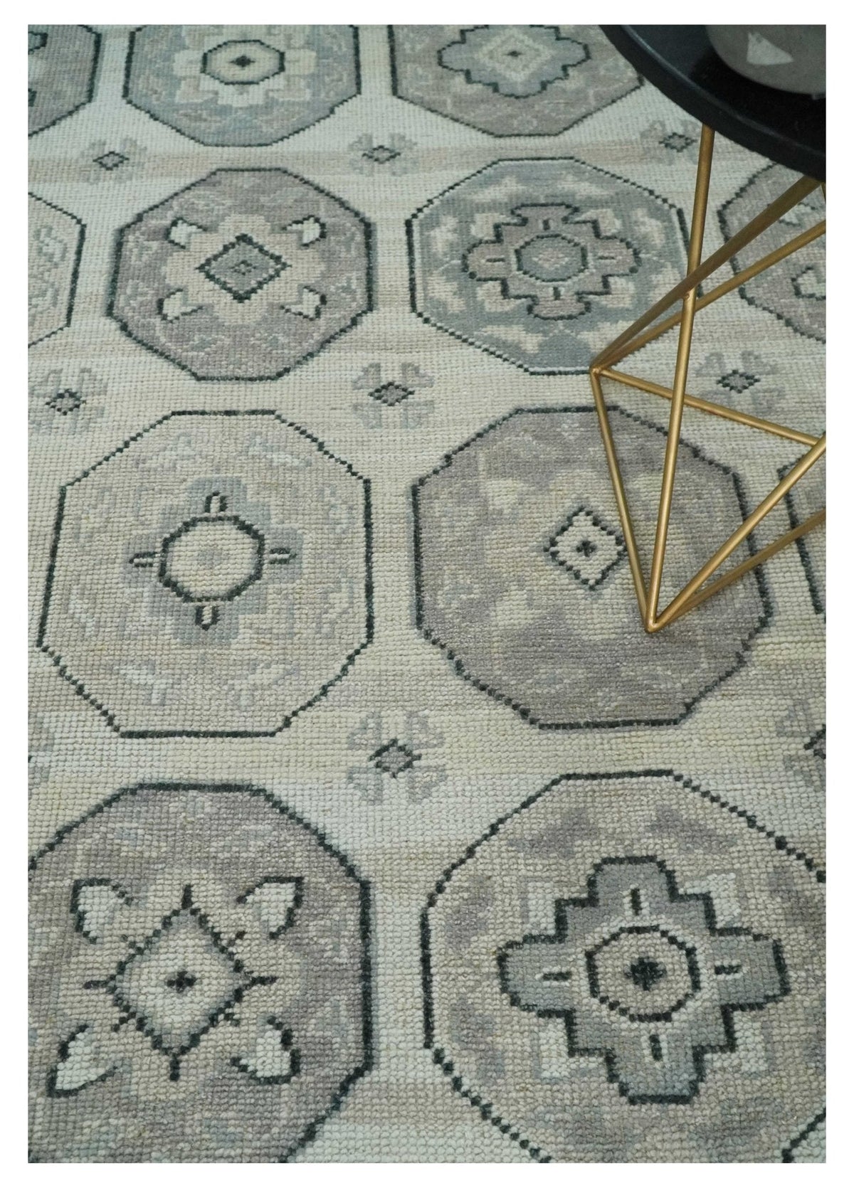 Custom Made Hand Knotted Turkish Beige and Gray Area Wool Rug.