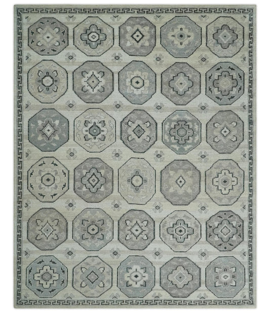 Custom Made Hand Knotted Turkish Beige and Gray Area Wool Rug.