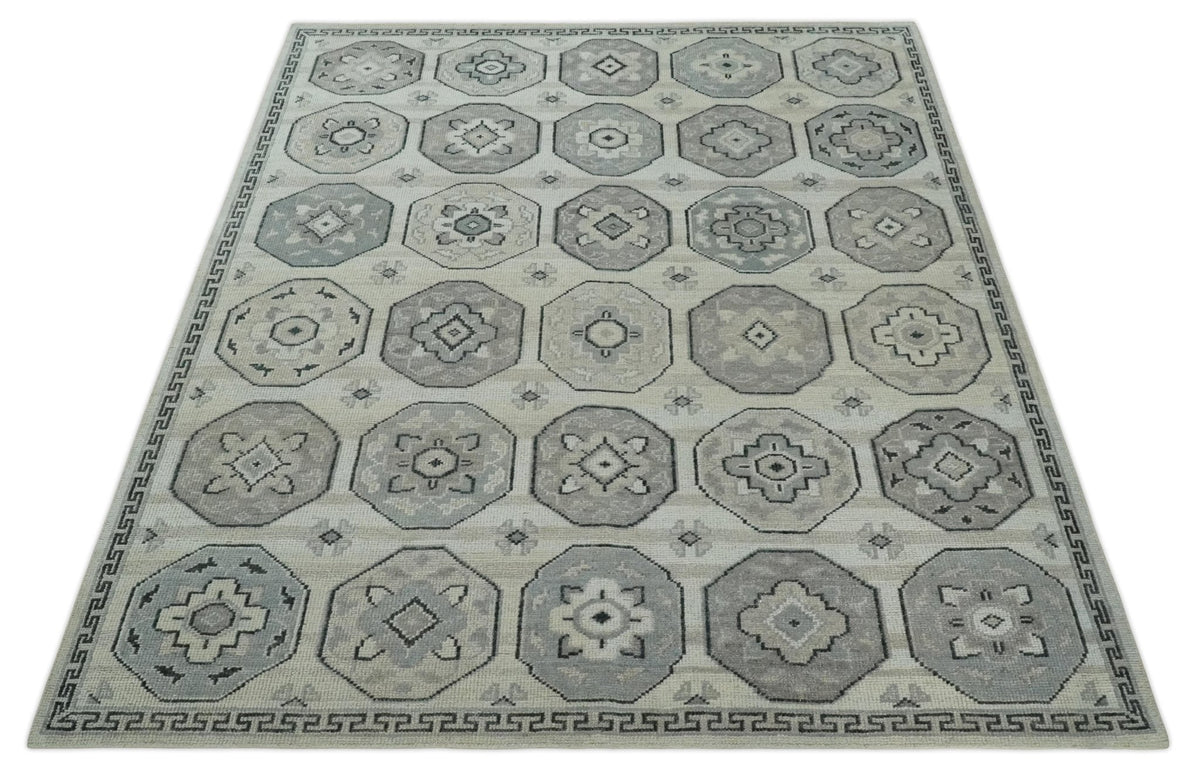 Custom Made Hand Knotted Turkish Beige and Gray Area Wool Rug.