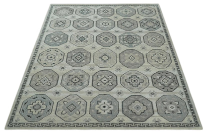 Custom Made Hand Knotted Turkish Beige and Gray Area Wool Rug.