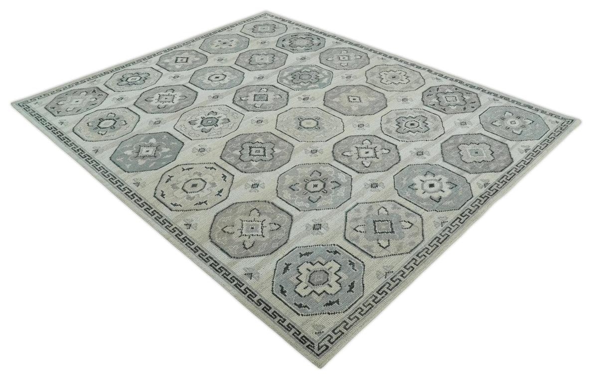 Custom Made Hand Knotted Turkish Beige and Gray Area Wool Rug.