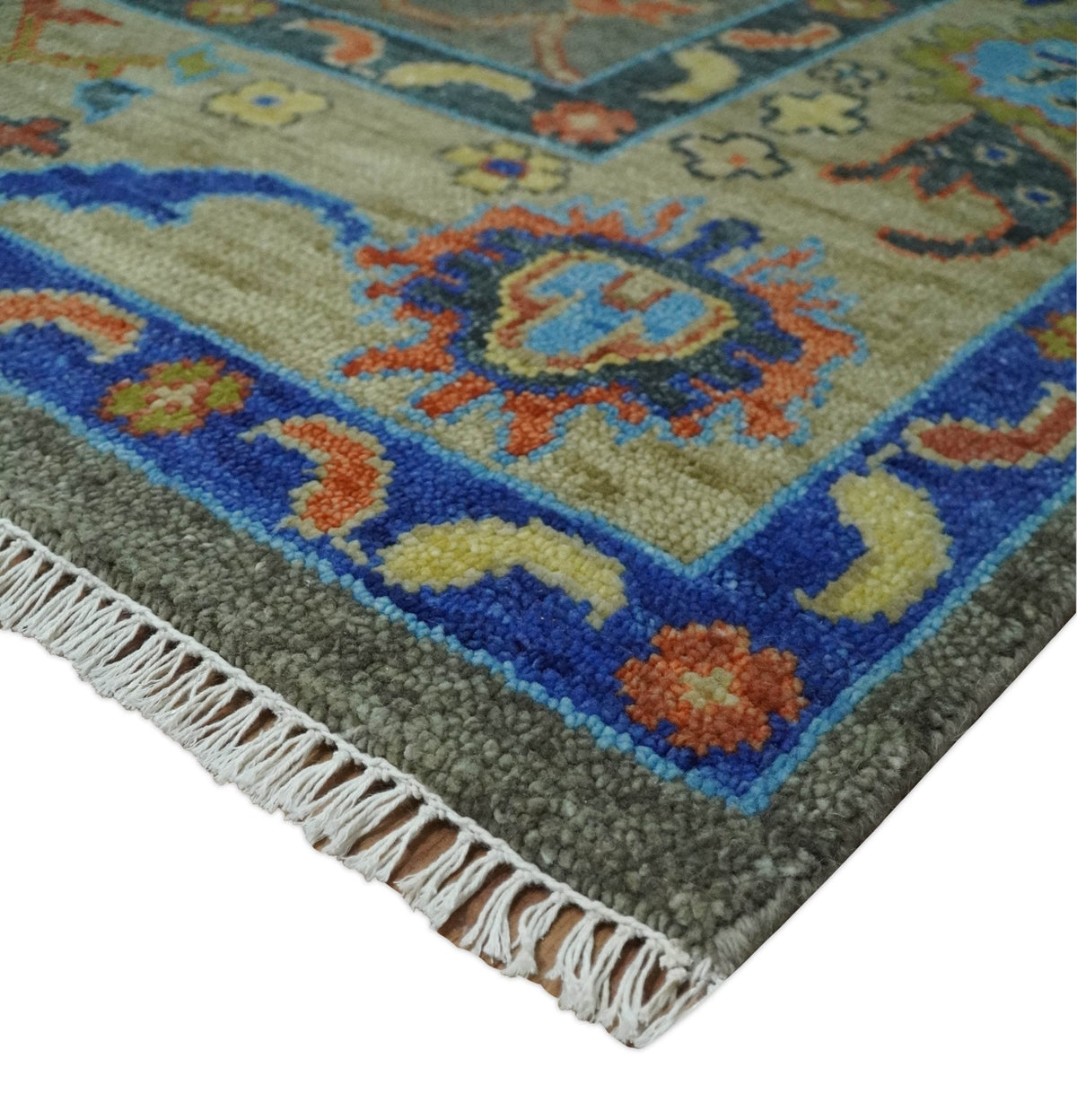 Green and Beige Colorful Hand knotted Traditional Oushak Multi Size wool Area Rug.