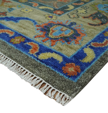 Green and Beige Colorful Hand knotted Traditional Oushak Multi Size wool Area Rug.