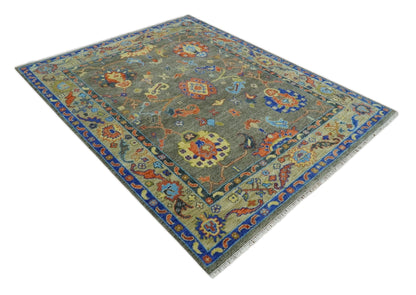 Green and Beige Colorful Hand knotted Traditional Oushak Multi Size wool Area Rug.