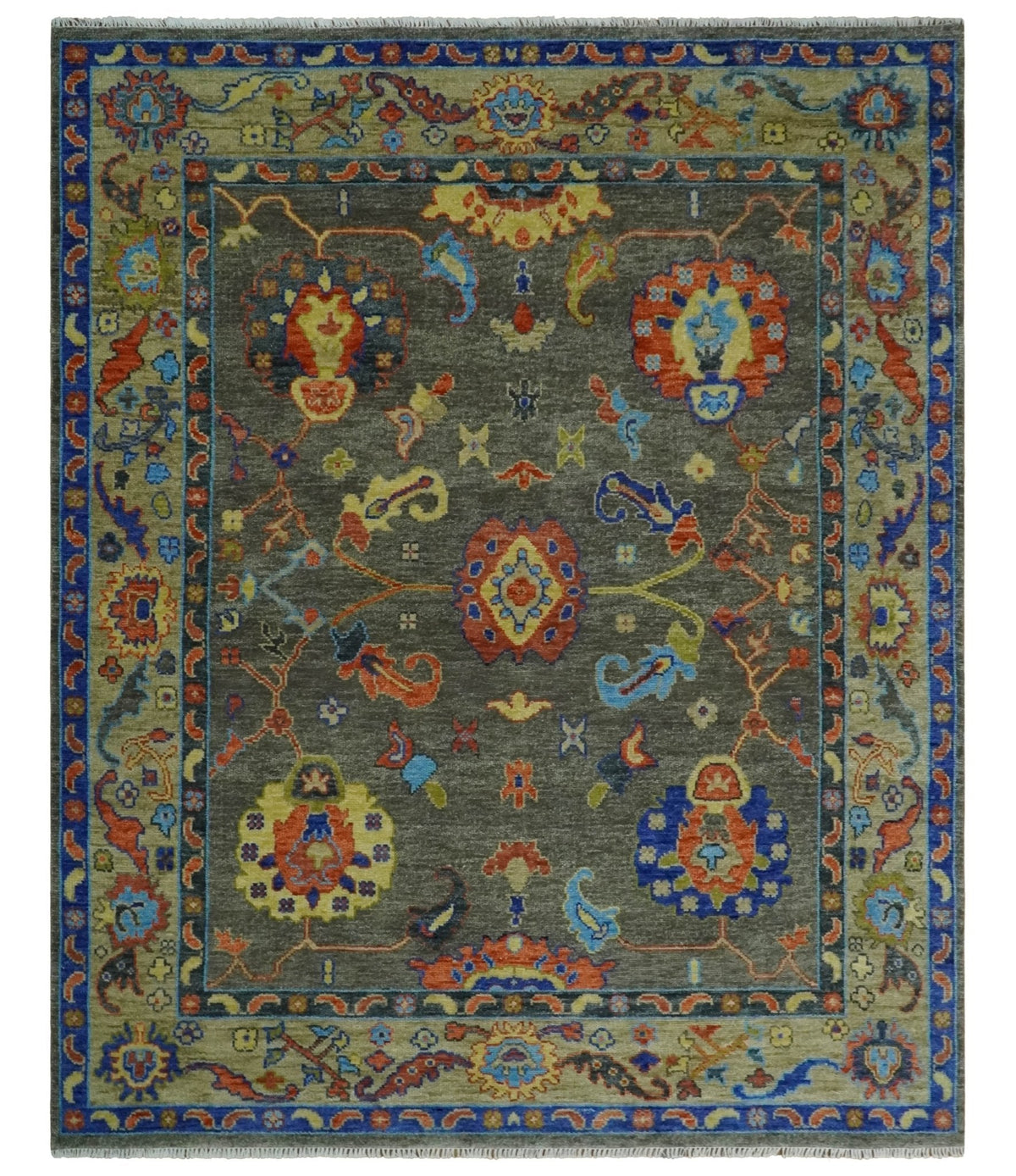 Green and Beige Colorful Hand knotted Traditional Oushak Multi Size wool Area Rug.