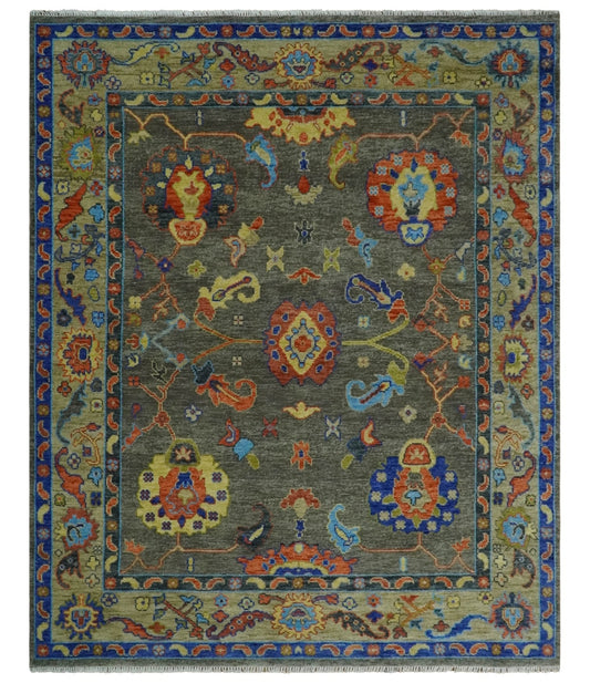 Green and Beige Colorful Hand knotted Traditional Oushak Multi Size wool Area Rug.
