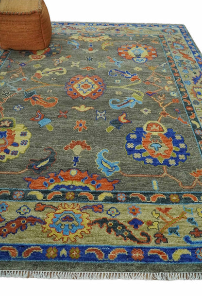 Green and Beige Colorful Hand knotted Traditional Oushak Multi Size wool Area Rug.