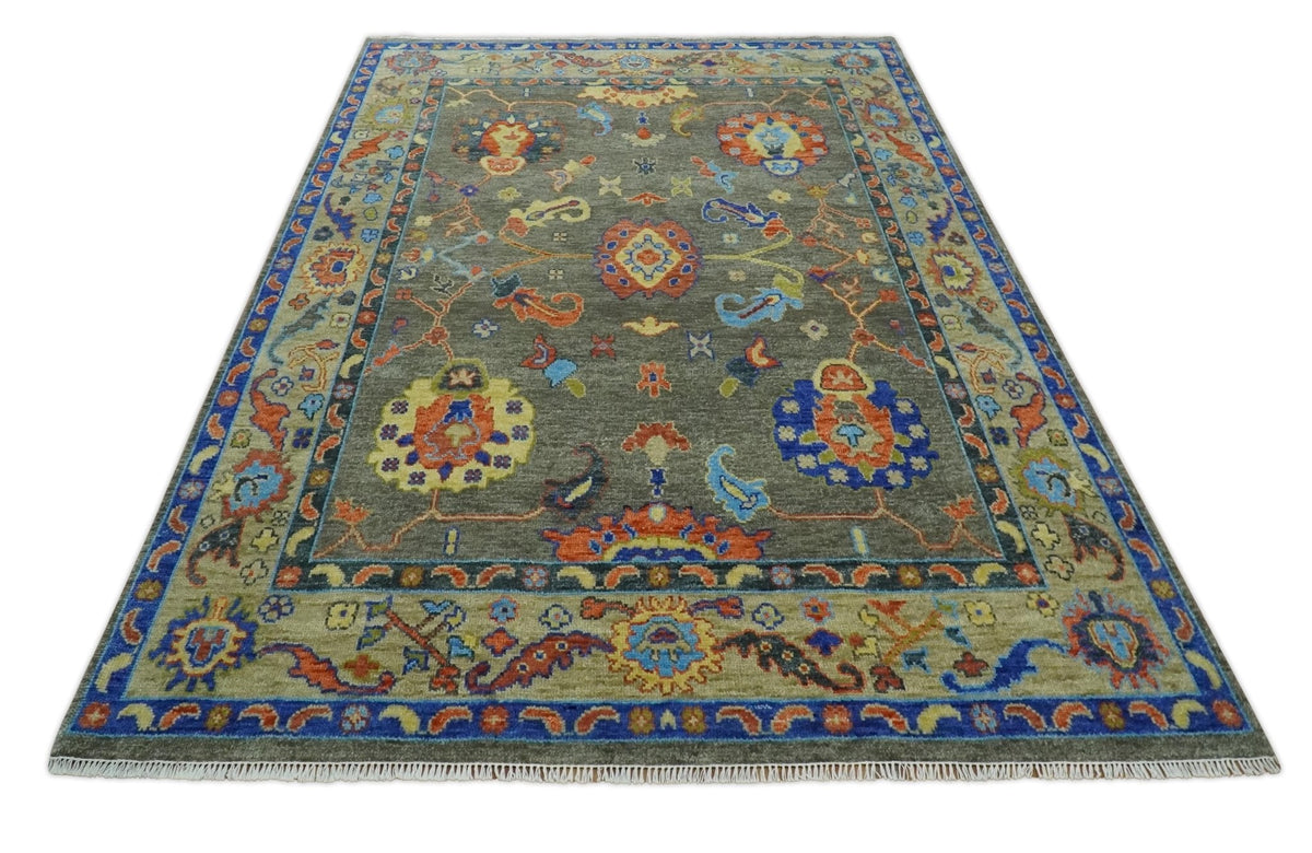 Green and Beige Colorful Hand knotted Traditional Oushak Multi Size wool Area Rug.