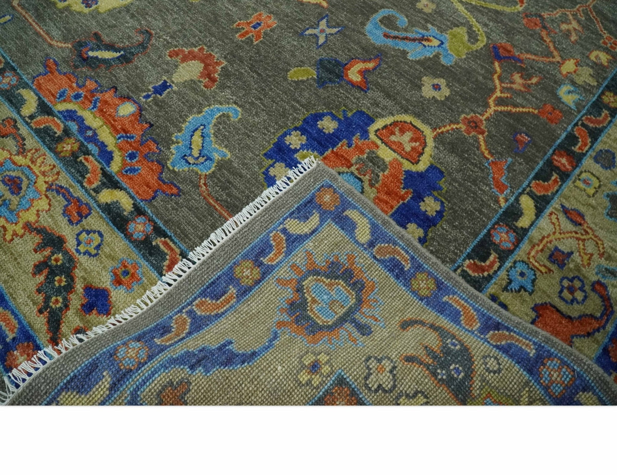 Green and Beige Colorful Hand knotted Traditional Oushak Multi Size wool Area Rug.