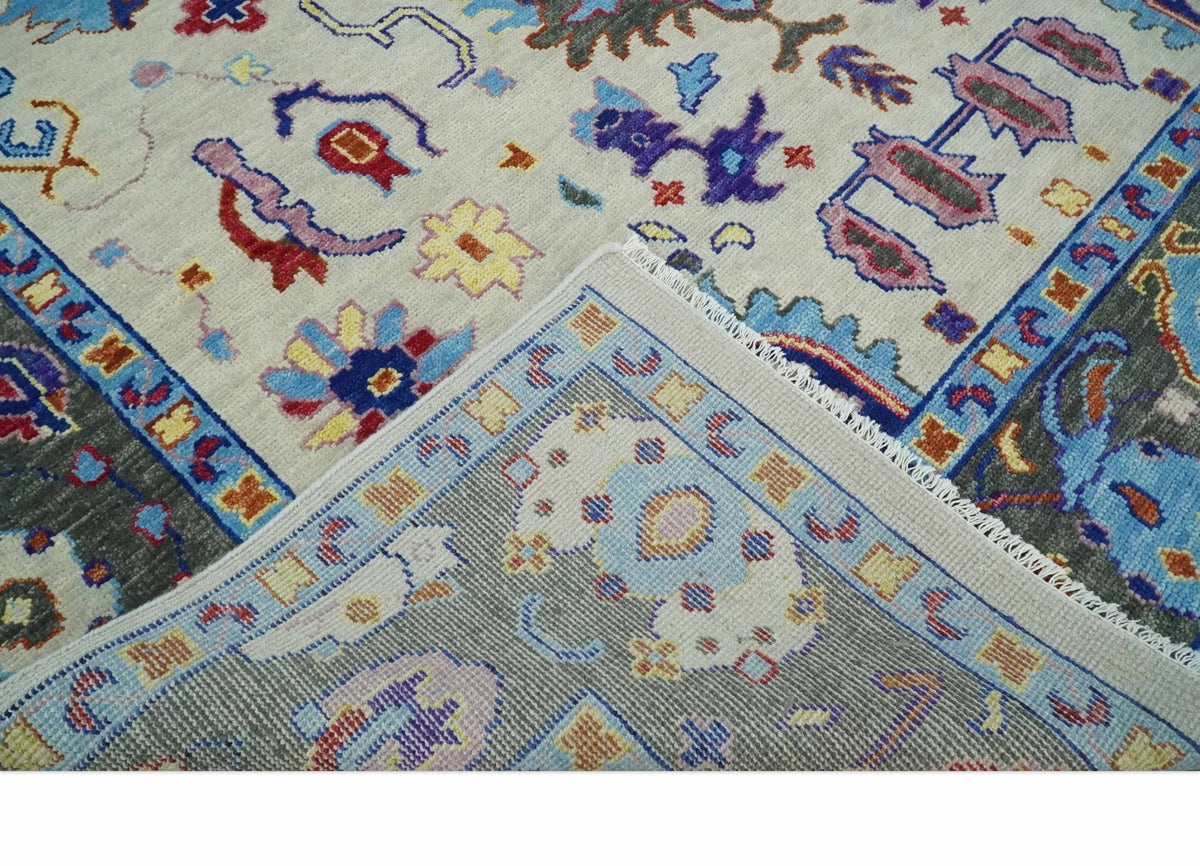 Custom Made Ivory and Gray  Hand knotted Traditional Oushak wool Area Rug.