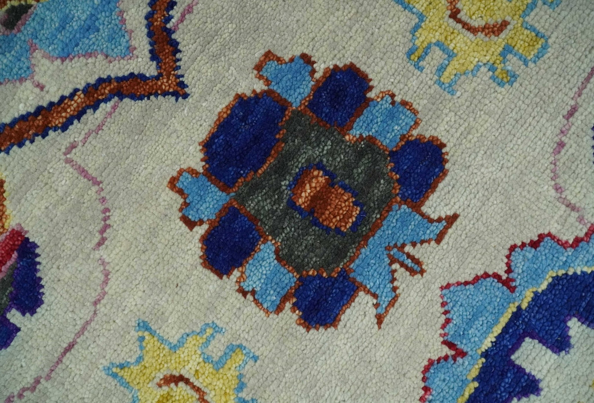 Custom Made Ivory and Gray  Hand knotted Traditional Oushak wool Area Rug.