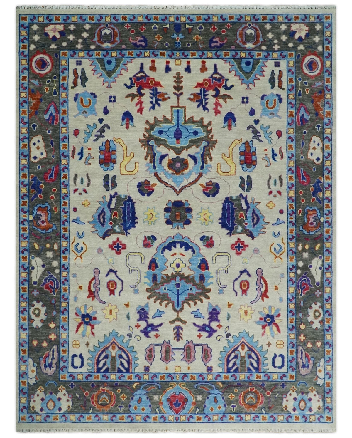 Custom Made Ivory and Gray  Hand knotted Traditional Oushak wool Area Rug.