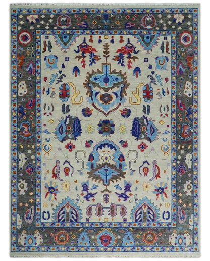 Custom Made Ivory and Gray  Hand knotted Traditional Oushak wool Area Rug.